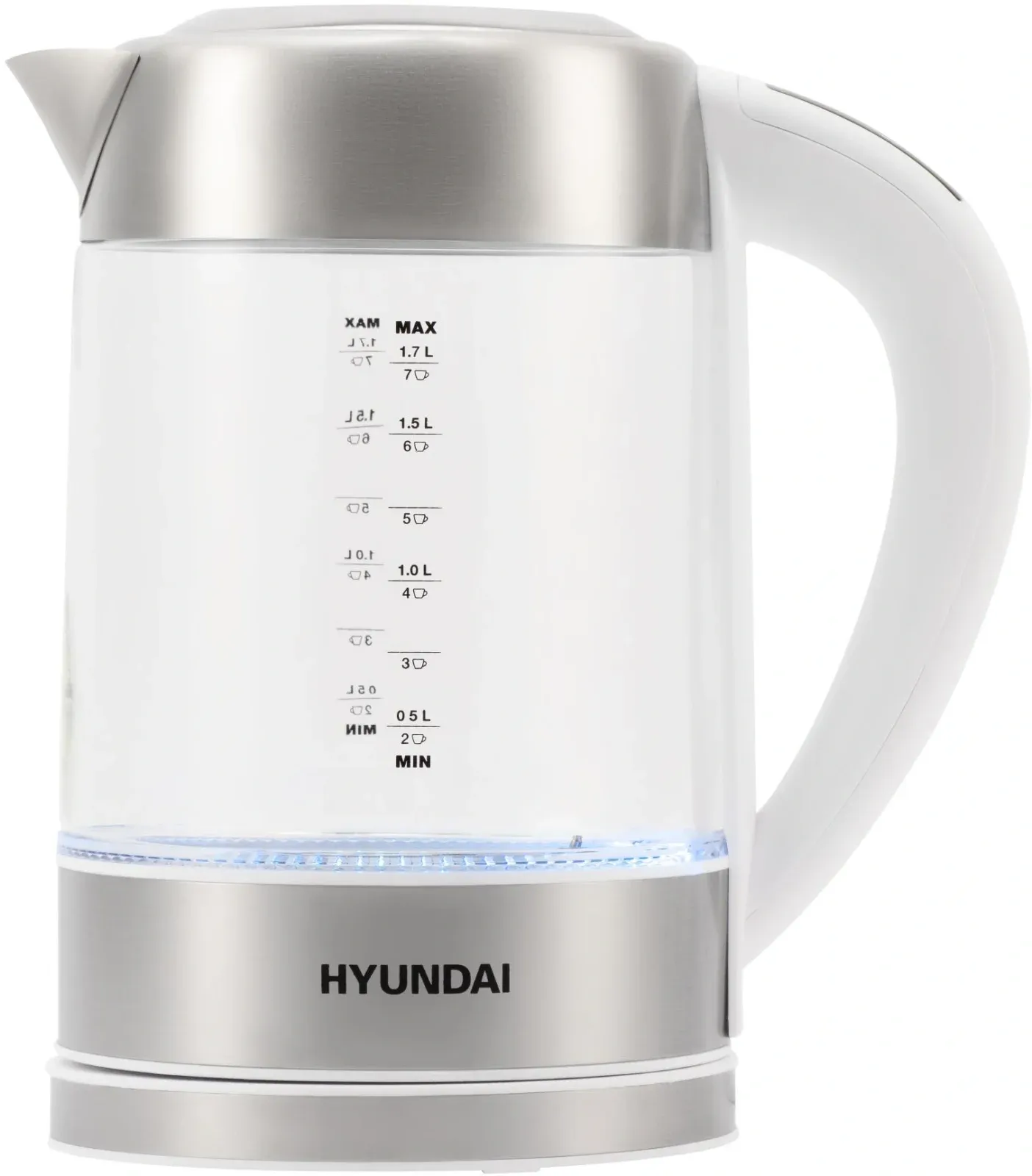 Чайник электрический Hyundai HYK-S5807 1.7л. 2200Вт белый/серебристый корпус: стекло/металл - фото 1