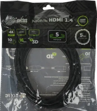 Кабель аудио-видео Cactus CS-HDMI.1.4-5 HDMI m/HDMI m 5м. позолоч.конт. черный - фото 8