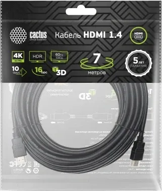Кабель аудио-видео Cactus CS-HDMI.1.4-7 HDMI m/HDMI m 7м. позолоч.конт. черный - фото 8