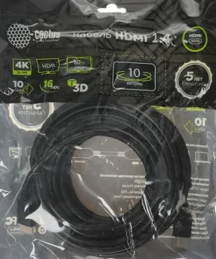 Кабель аудио-видео Cactus CS-HDMI.1.4-10 HDMI m/HDMI m 10м. позолоч.конт. черный - фото 8