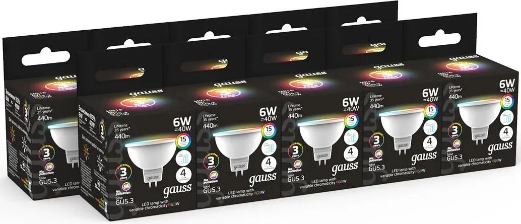 Лампа светодиодная Gauss 101105406 6Вт цок.:GU5.3 софит 175B св.свеч.RGB MR16 упак.:1шт - фото 6