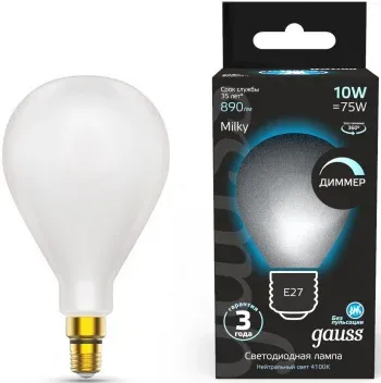 Лампа светодиодная Gauss Filament 179202210-D 10Вт цок.:E27 груша 220B св.свеч.бел.нейт. упак.:1шт - фото 6