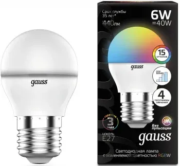 Лампа светодиодная Gauss 105102406 6Вт цок.:G45 шар 175B св.свеч.RGB упак.:1шт - фото 7