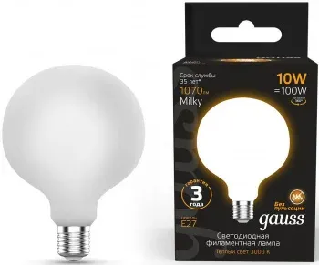 Лампа светодиодная Gauss Filament 189202110 10Вт цок.:E27 шар 220B св.свеч.бел.теп. упак.:1шт - фото 8