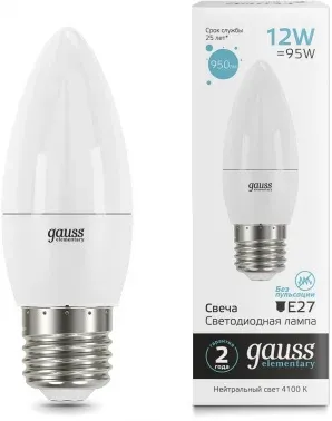 Лампа светодиодная Gauss Elementary 30222 12Вт цок.:E27 свеча 220B св.свеч.бел.нейт. упак.:10шт - фото 7