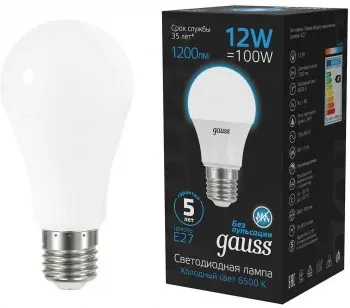 Лампа светодиодная Gauss 102502312 12Вт цок.:E27 груша 220B св.свеч.бел.хол. упак.:10шт - фото 6