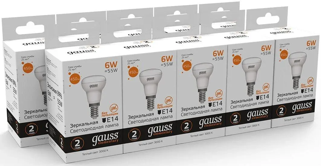 Лампа светодиодная Gauss Elementary 63116 6Вт цок.:E14 рефлек. 220B св.свеч.бел.теп. упак.:10шт - фото 5