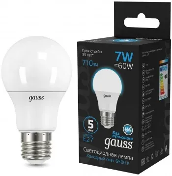 Лампа светодиодная Gauss 102502307 7Вт цок.:E27 груша 220B св.свеч.бел.хол. упак.:10шт - фото 6
