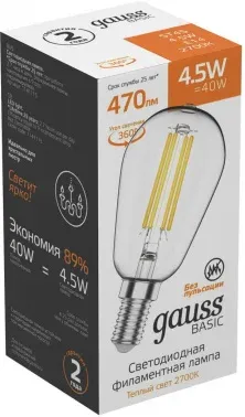 Лампа светодиодная Gauss Basic 1141115 4.5Вт цок.:E14 220B св.свеч.бел.теп. упак.:10шт - фото 2