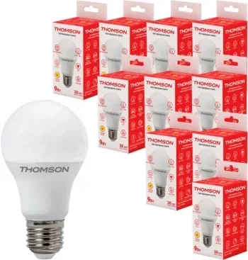 Лампа светодиодная Thomson B2003 9Вт цок.:E27 груша 220B св.свеч.бел.теп. A60 упак.:10шт TH-B2003-10 - фото 6
