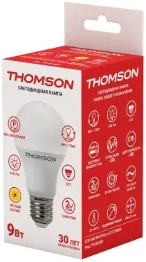Лампа светодиодная Thomson B2003 9Вт цок.:E27 груша 220B св.свеч.бел.теп. A60 упак.:10шт TH-B2003-10 - фото 7