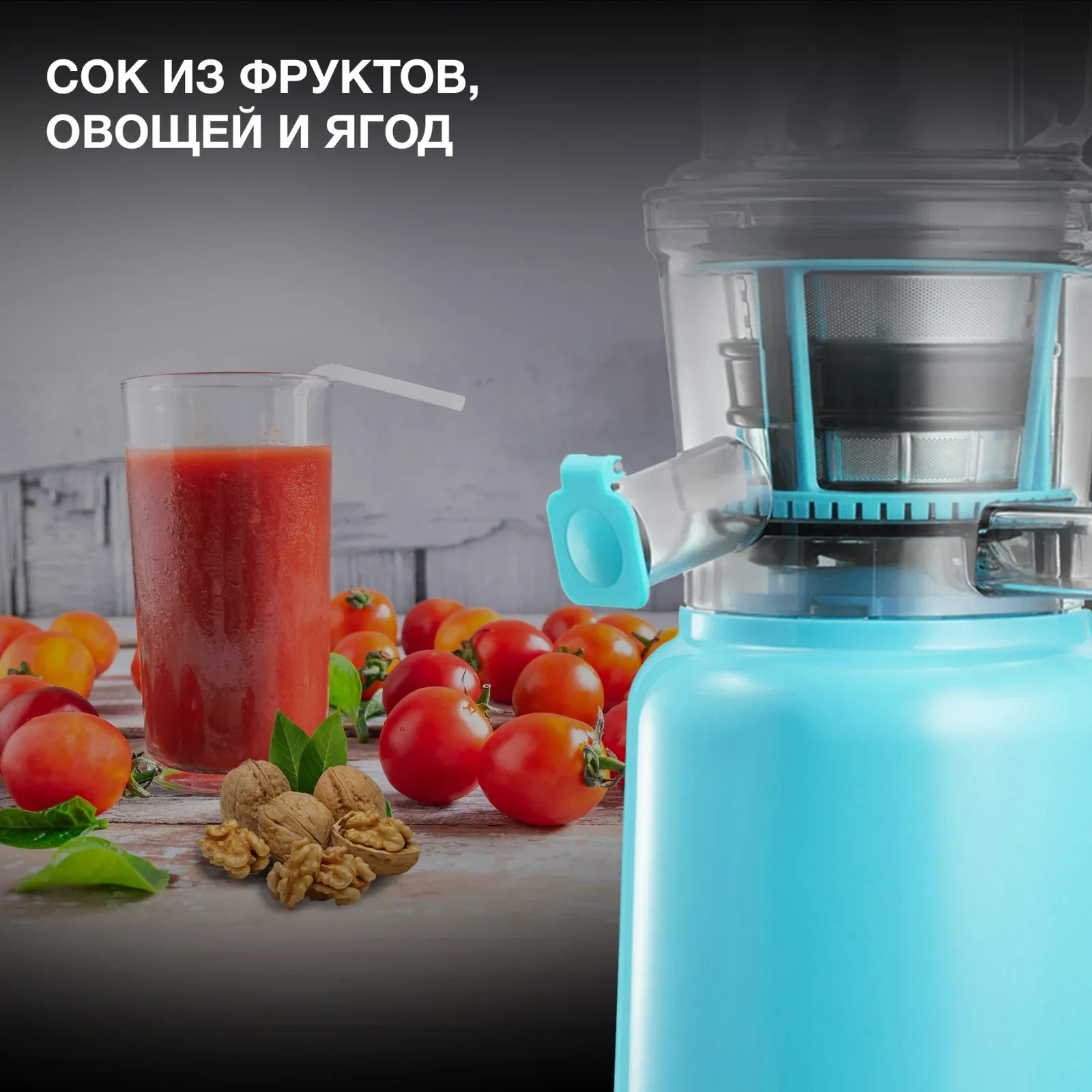 Соковыжималка шнековая Hyundai HY-JS6534 300Вт рез.сок.:1200мл. светло-синий - фото 5
