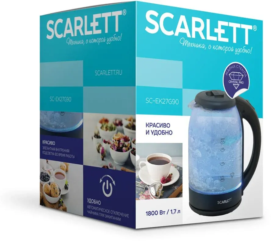 Чайник электрический Scarlett SC-EK27G90 1.7л. 1800Вт черный корпус: стекло - фото 4