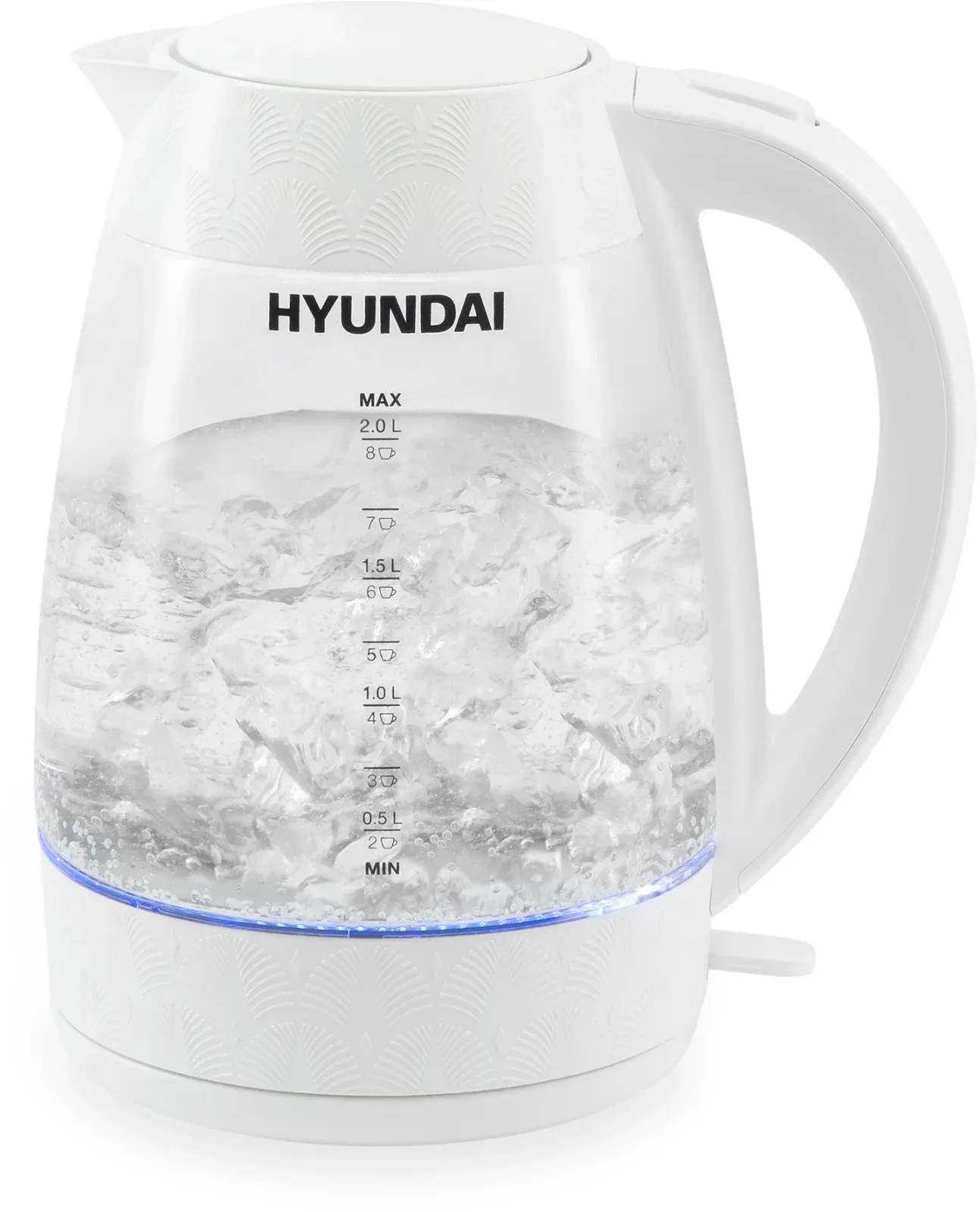 Чайник электрический Hyundai HYK-G4506 2л. 2200Вт белый корпус: стекло/пластик - фото 4