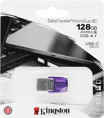 Флеш Диск Kingston 128Gb DataTraveler microDuo 3C DTDUO3CG3/128GB USB3.0 фиолетовый, 128 ГБ - фото 8