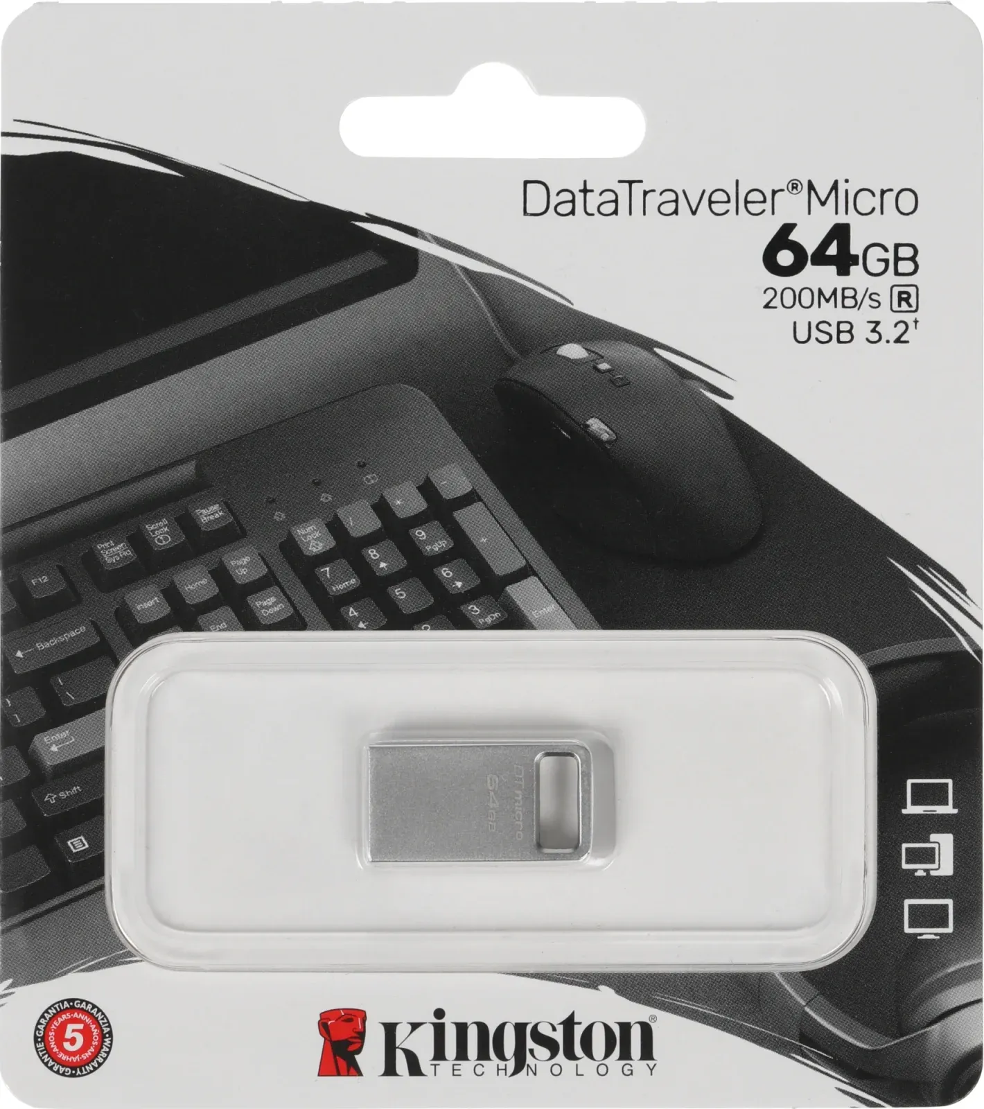 Флеш Диск Kingston 64Gb DataTraveler Micro DTMC3G2/64GB USB3.0 серебристый, 64 ГБ - фото 3