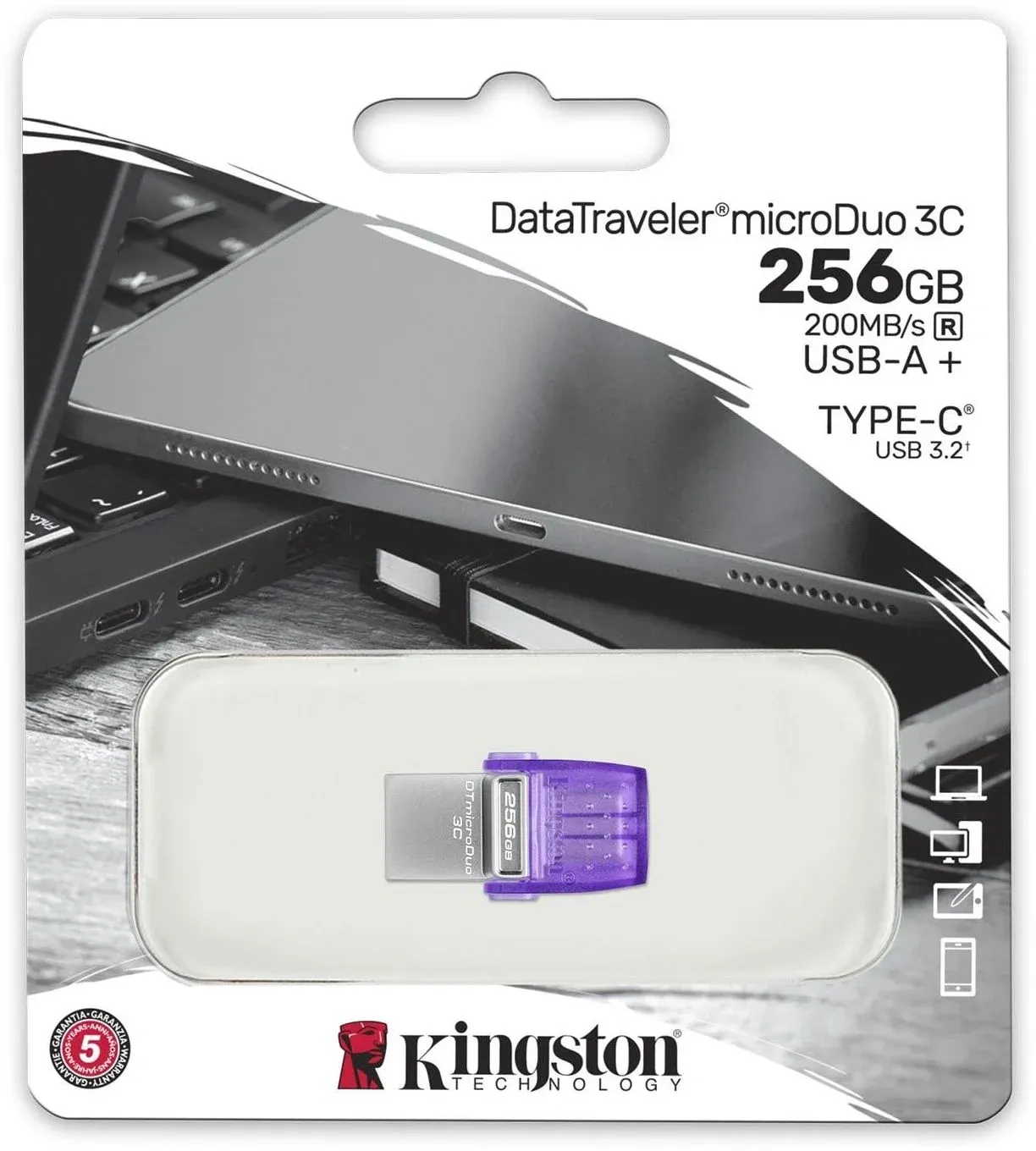 Флеш Диск Kingston 256Gb DataTraveler microDuo 3C DTDUO3CG3/256GB USB3.0 фиолетовый, 256 ГБ - фото 3