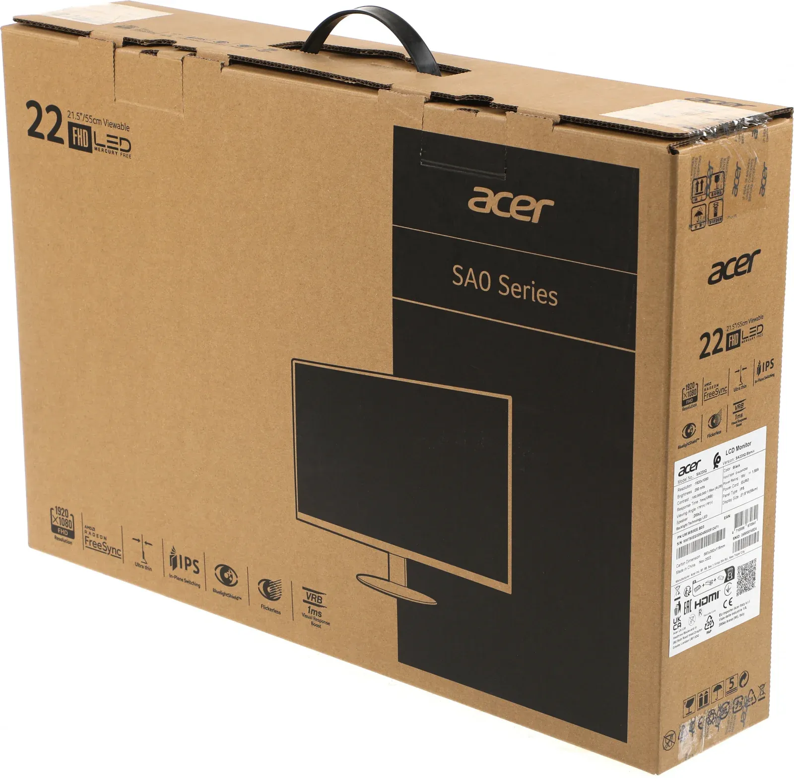 Монитор Acer 21.5 SA220QBbmix черный IPS LED 1ms 16:9 HDMI M/M матовая 1000:1 250cd 178гр/178гр 1920x1080 75Hz FreeSync VGA FHD 2.48кг - фото 6