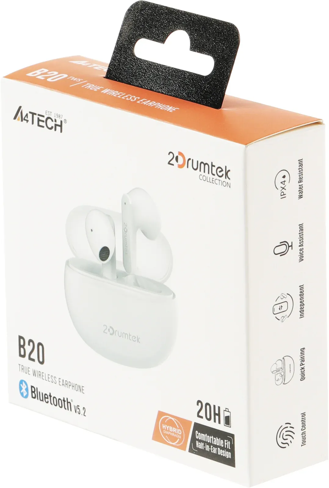 Гарнитура вкладыши A4Tech 2Drumtek B20 TWS белый беспроводные bluetooth в ушной раковине B20 GRAYISH WHITE - фото 2