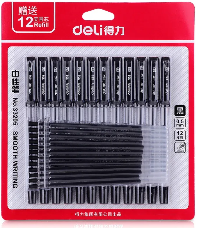 Набор ручек гелев. Deli 33205-BK прозрачный/черный черн. черн. блистер 12шт линия 0.5мм резин. манжета 12 ручек + 12 сменных стержней - фото 5