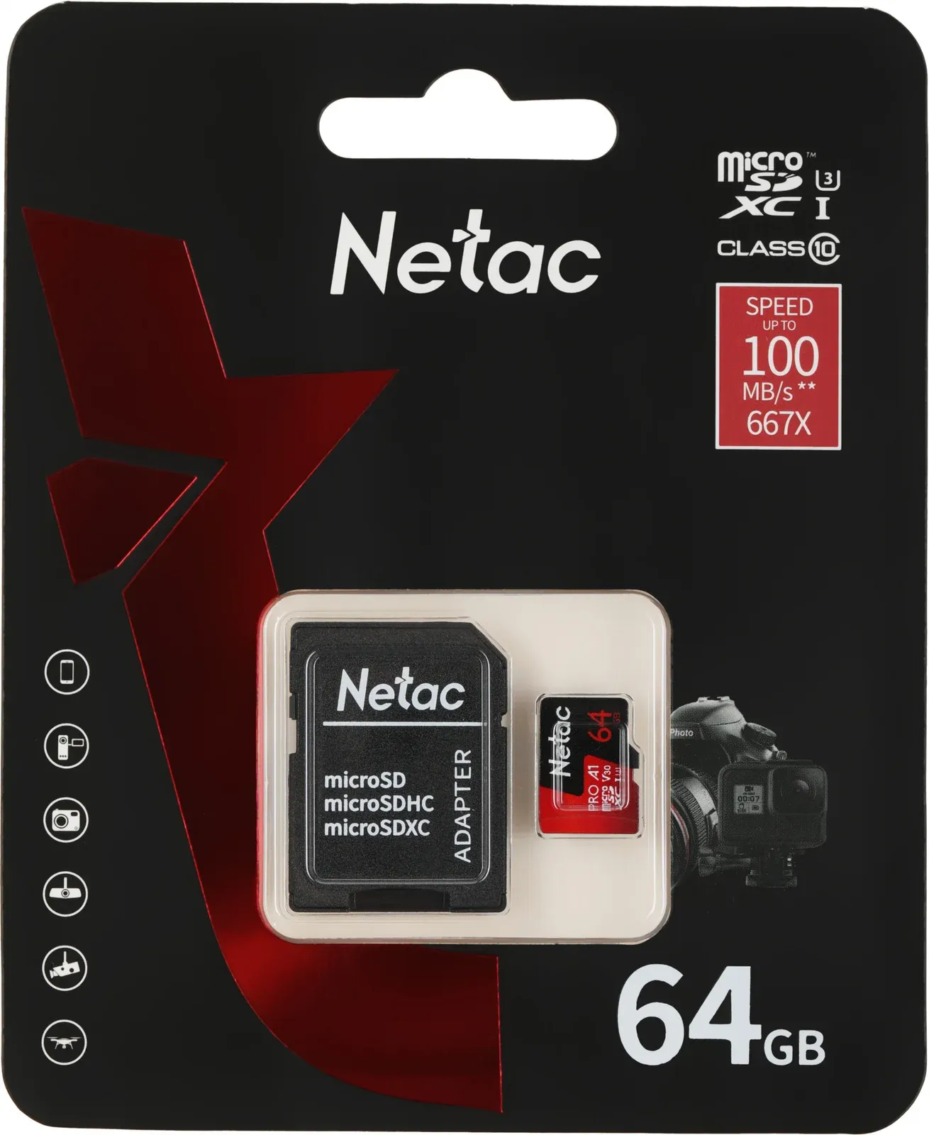 Флеш карта microSDXC 64GB Netac NT02P500PRO-064G-R P500 Extreme Pro + adapter - фото 2