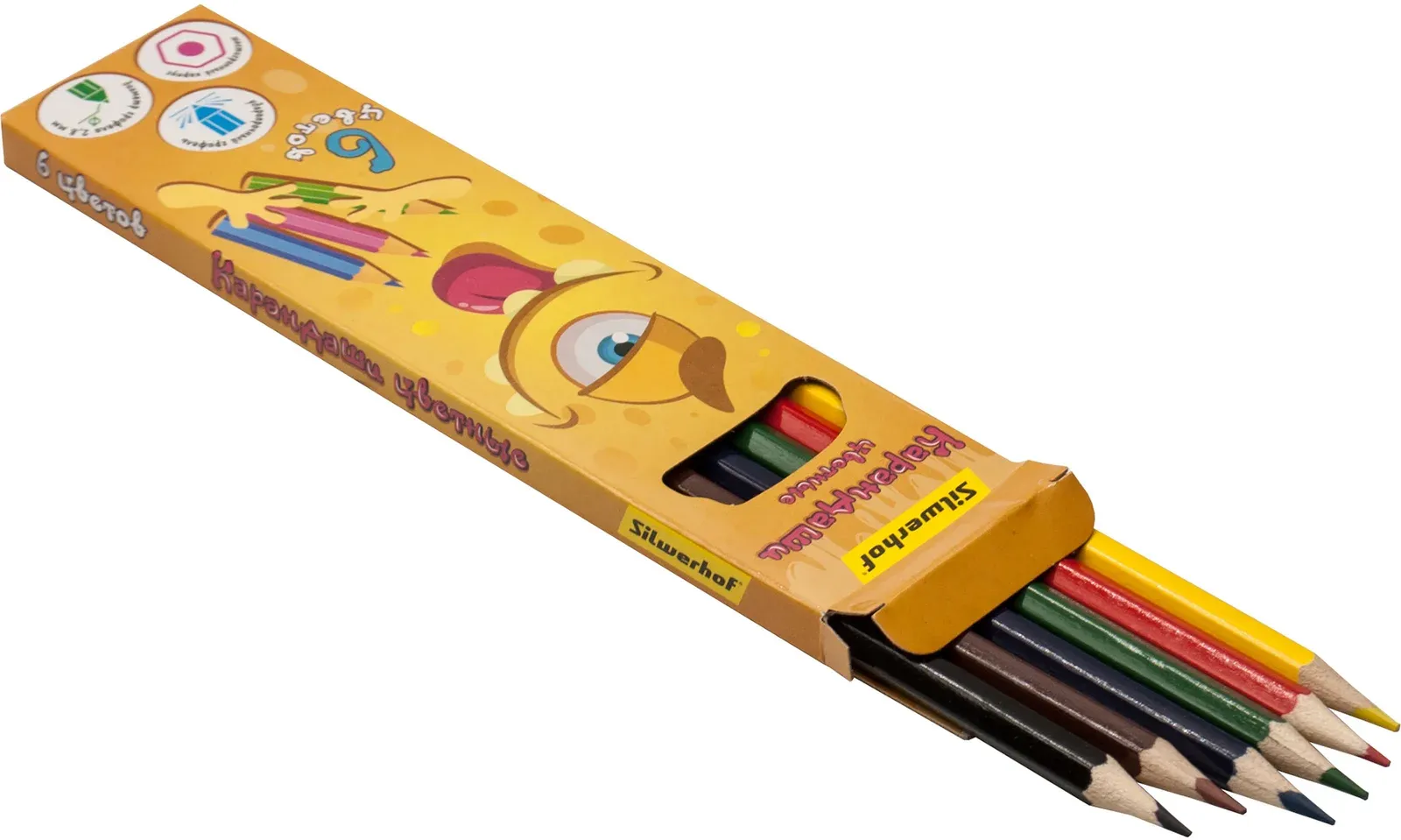 Карандаши цв. Silwerhof Монстрики 2.8мм шестигран. дерево ассорти 6цв. коробка/европод. - фото 1