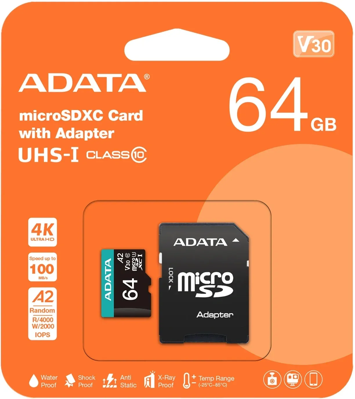 Флеш карта microSDXC 64GB A-Data AUSDX64GUI3V30SA2-RA1 Premier Pro + adapter - фото 3