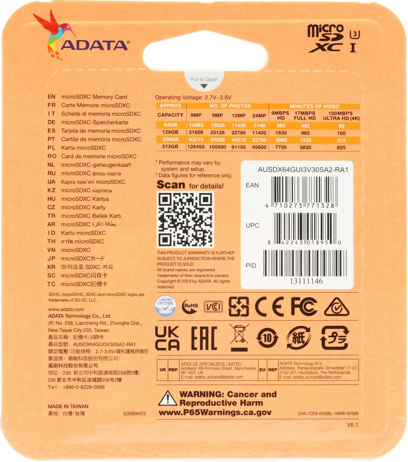 Флеш карта microSDXC 64GB A-Data AUSDX64GUI3V30SA2-RA1 Premier Pro + adapter - фото 4