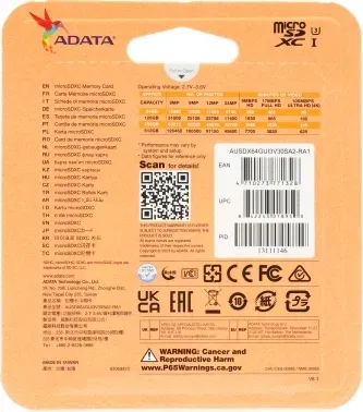 Флеш карта microSDXC 64GB A-Data AUSDX64GUI3V30SA2-RA1 Premier Pro + adapter - фото 8