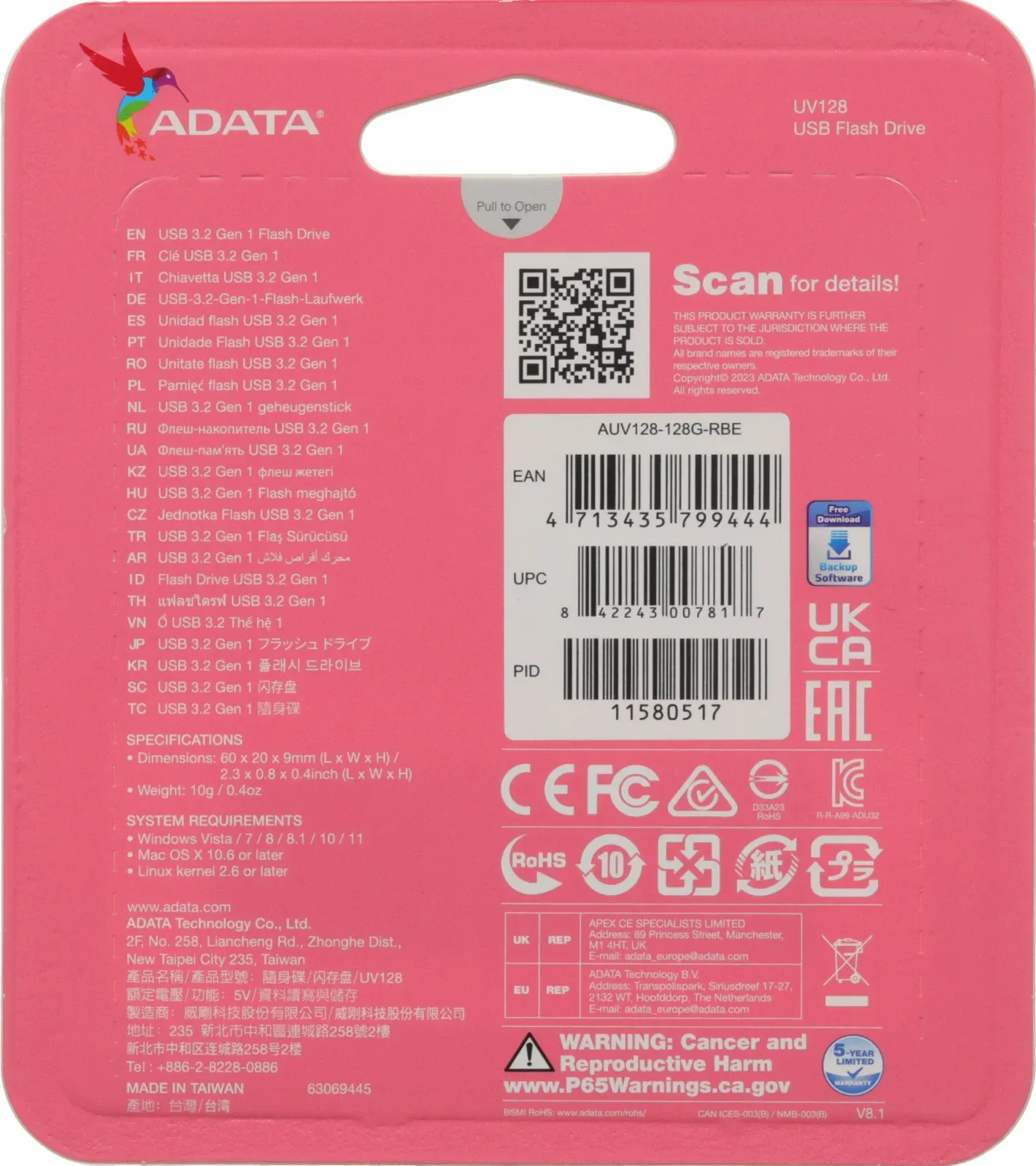 Флеш Диск A-Data 128Gb DashDrive UV128 AUV128-128G-RBE USB3.0 черный/синий, 128 ГБ - фото 6