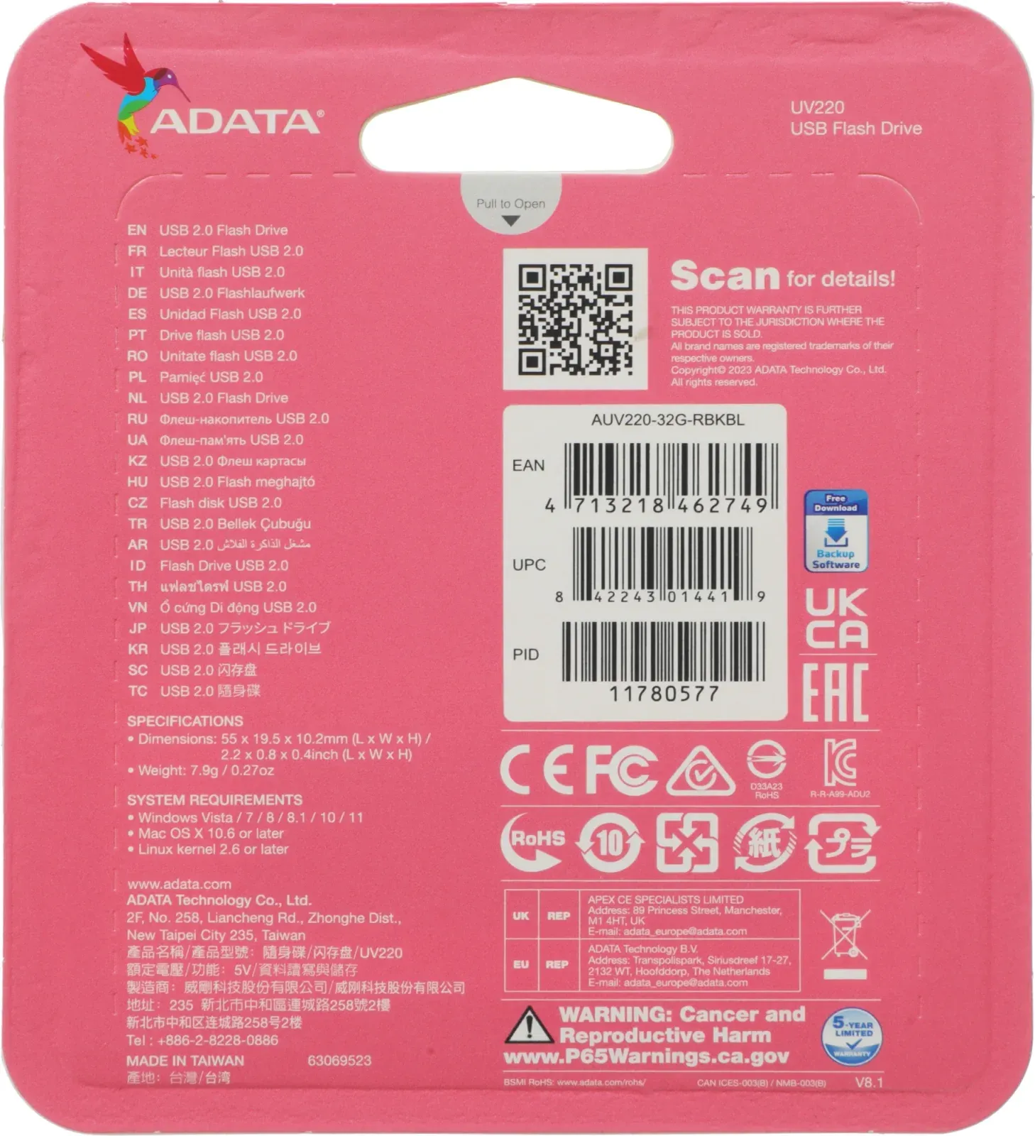 Флеш Диск A-Data 32Gb UV220 AUV220-32G-RBKBL USB2.0 черный/синий, 32 ГБ - фото 5