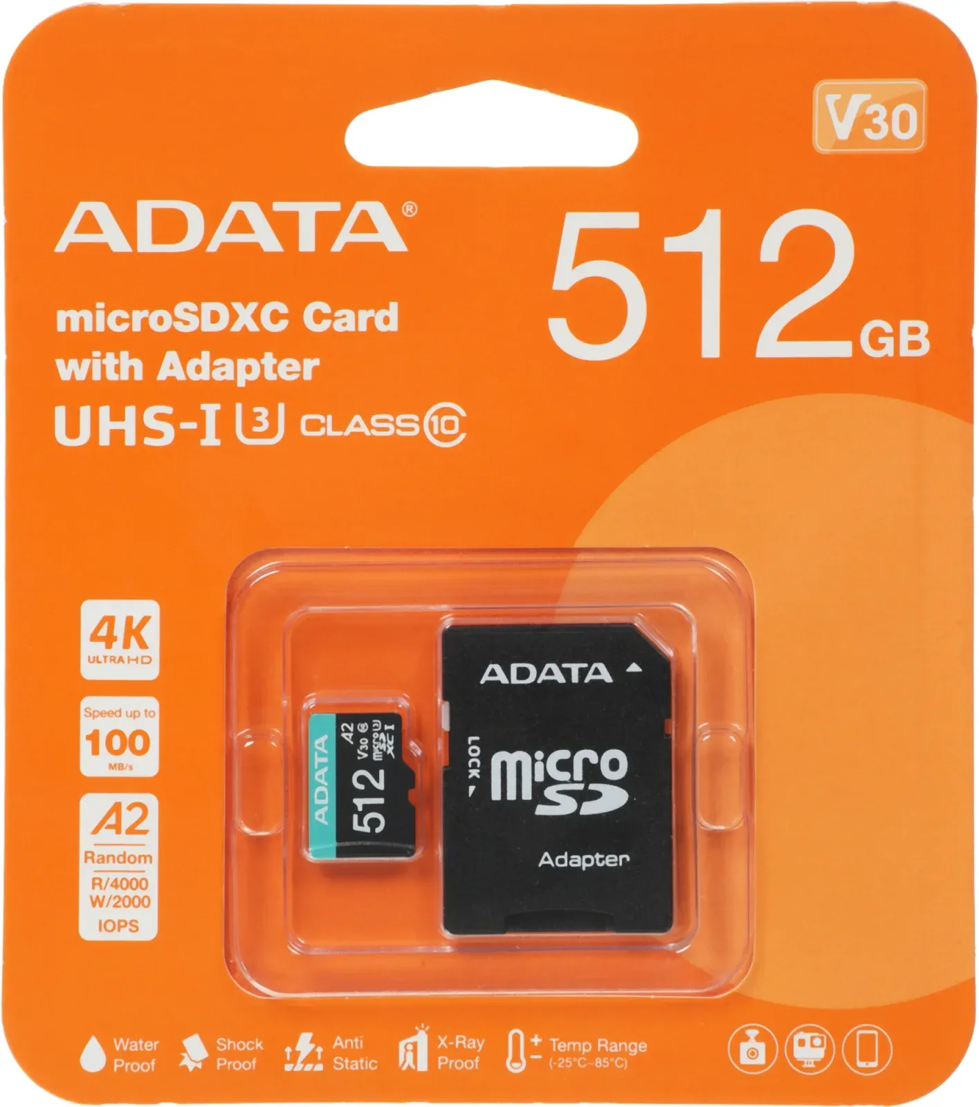 Флеш карта microSDXC 512GB A-Data AUSDX512GUI3V30SA2-RA1 Premier Pro + adapter - фото 4