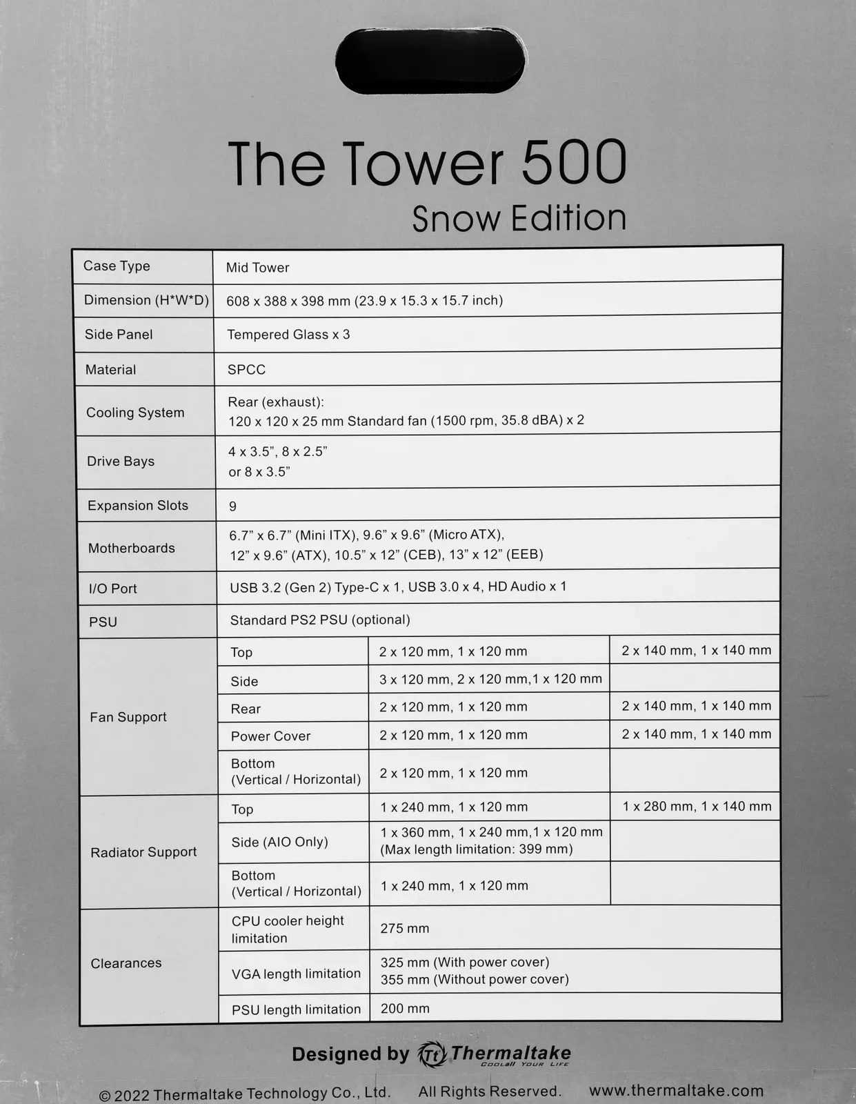 Корпус Thermaltake The Tower 500 белый без БП E-ATX 9x120mm 3x140mm 4xUSB3.0 audio bott PSU - фото 7
