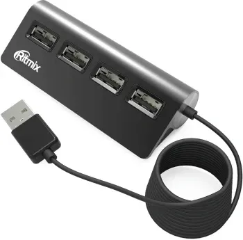 Разветвитель USB 2.0 Ritmix CR-2400 4порт. черный - фото 5