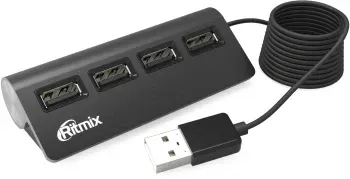 Разветвитель USB 2.0 Ritmix CR-2400 4порт. черный - фото 6