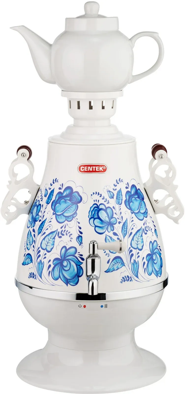 Самовар электрический Centek CT-0091 4л. 2100Вт белый/синий корпус: пластик CT-0091 A - фото 1