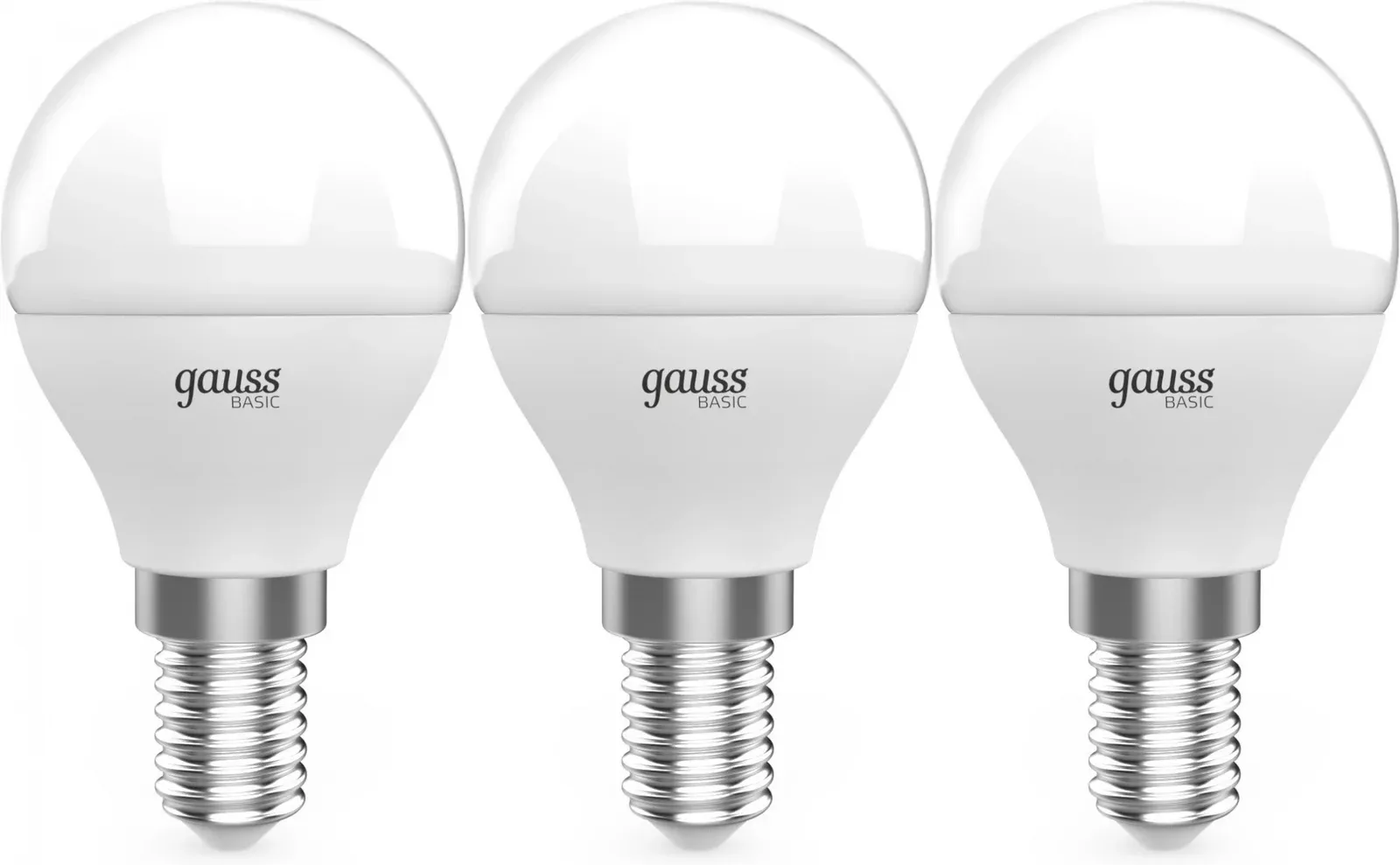 Лампа светодиодная Gauss Basic 10531252T 5.5Вт цок.:E14 шар 220B св.свеч.бел.нейт. упак.:3шт - фото 1