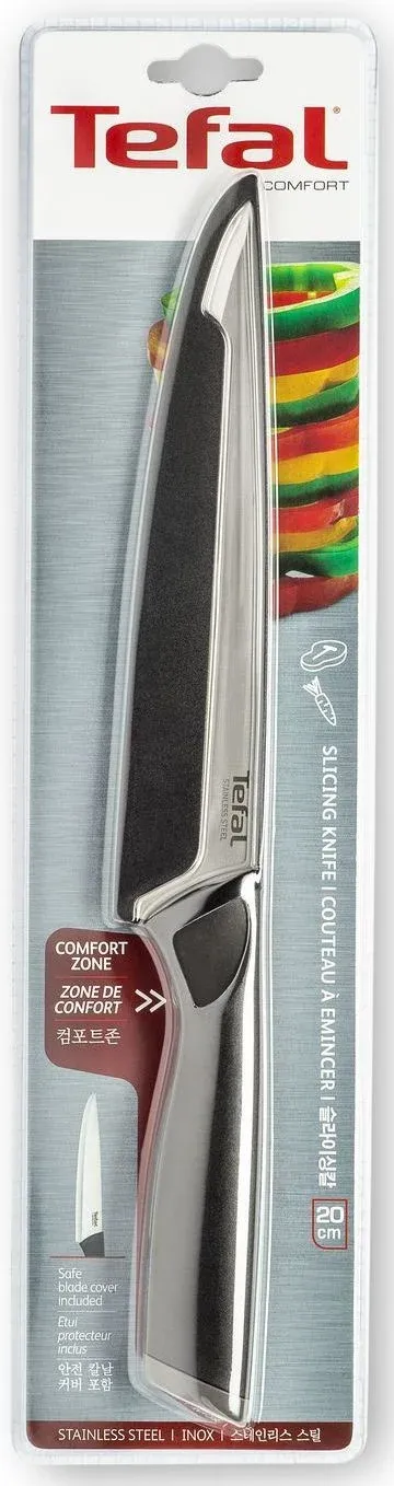 Нож кухонный Tefal K2213704 2100121731 стальной универсальный лезв.200мм прямая заточка серебристый/черный пласт.коробка - фото 6