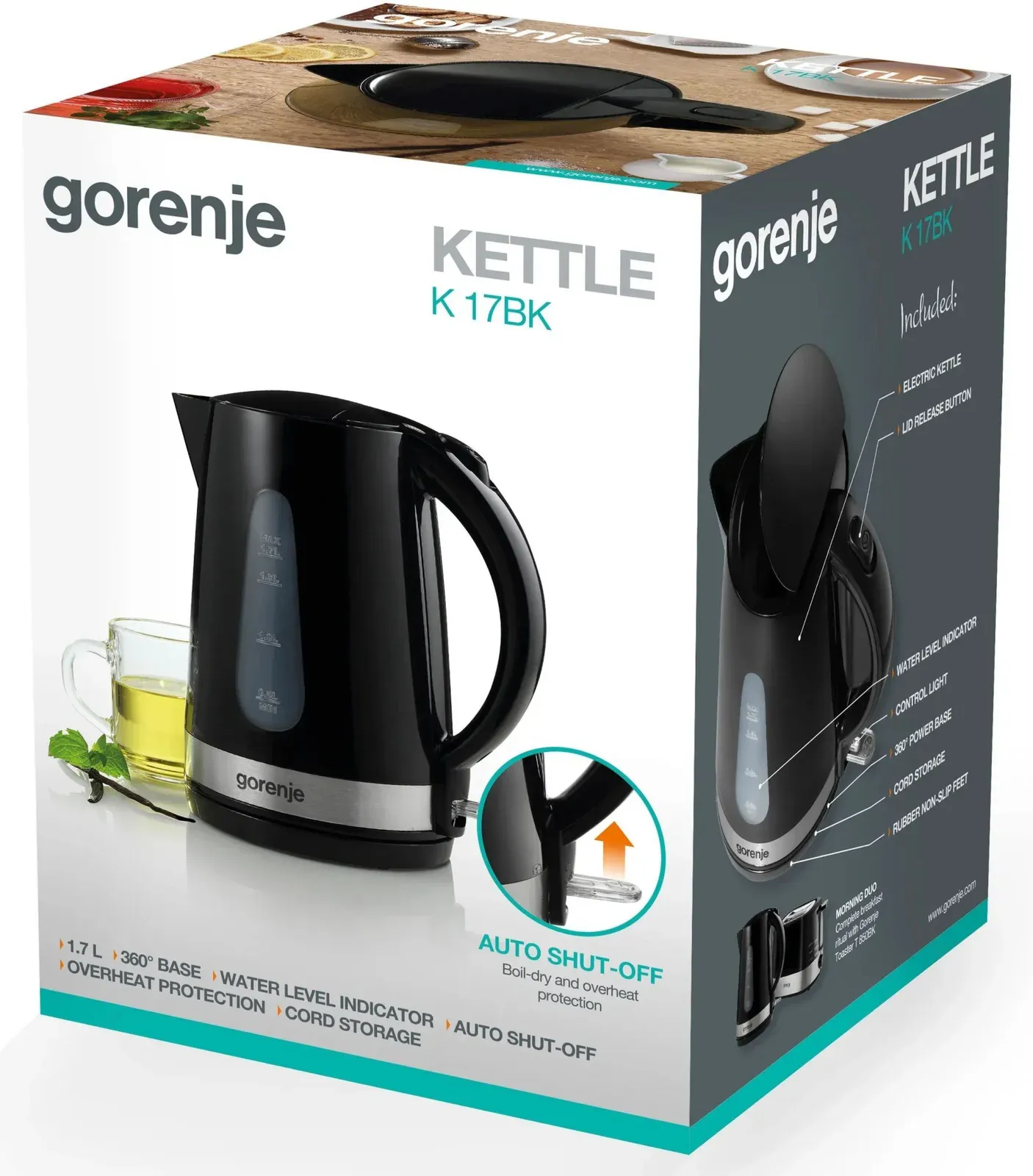 Чайник электрический Gorenje K17BK 1.7л. 2200Вт черный/серебристый корпус: металл/пластик - фото 2