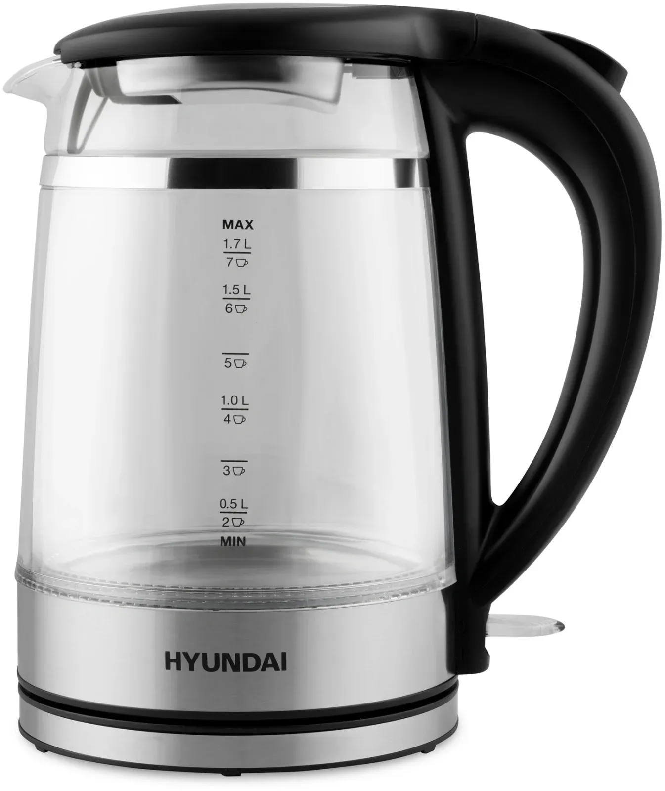 Чайник электрический Hyundai HYK-G3036 1.7л. 2200Вт черный/прозрачный корпус: стекло/пластик - фото 2