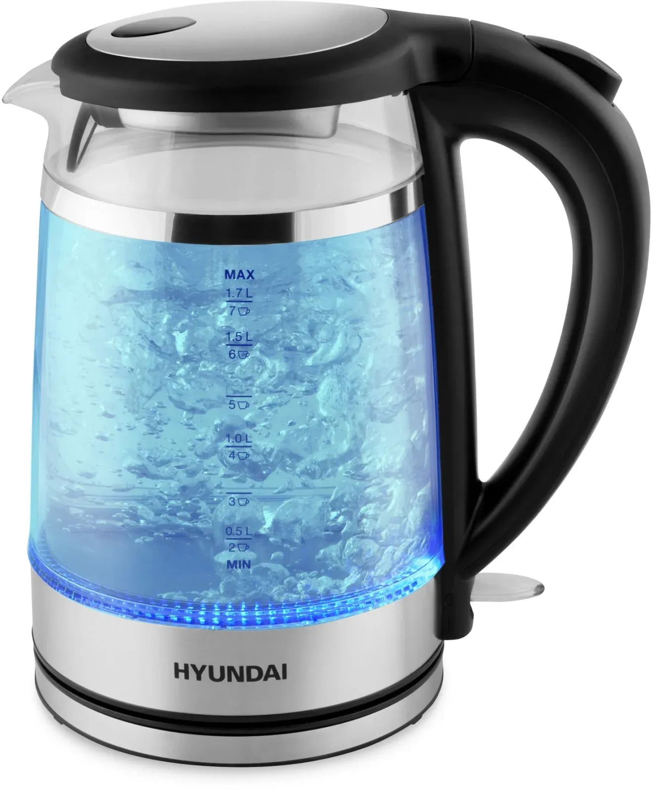 Чайник электрический Hyundai HYK-G3036 1.7л. 2200Вт черный/прозрачный корпус: стекло/пластик - фото 3