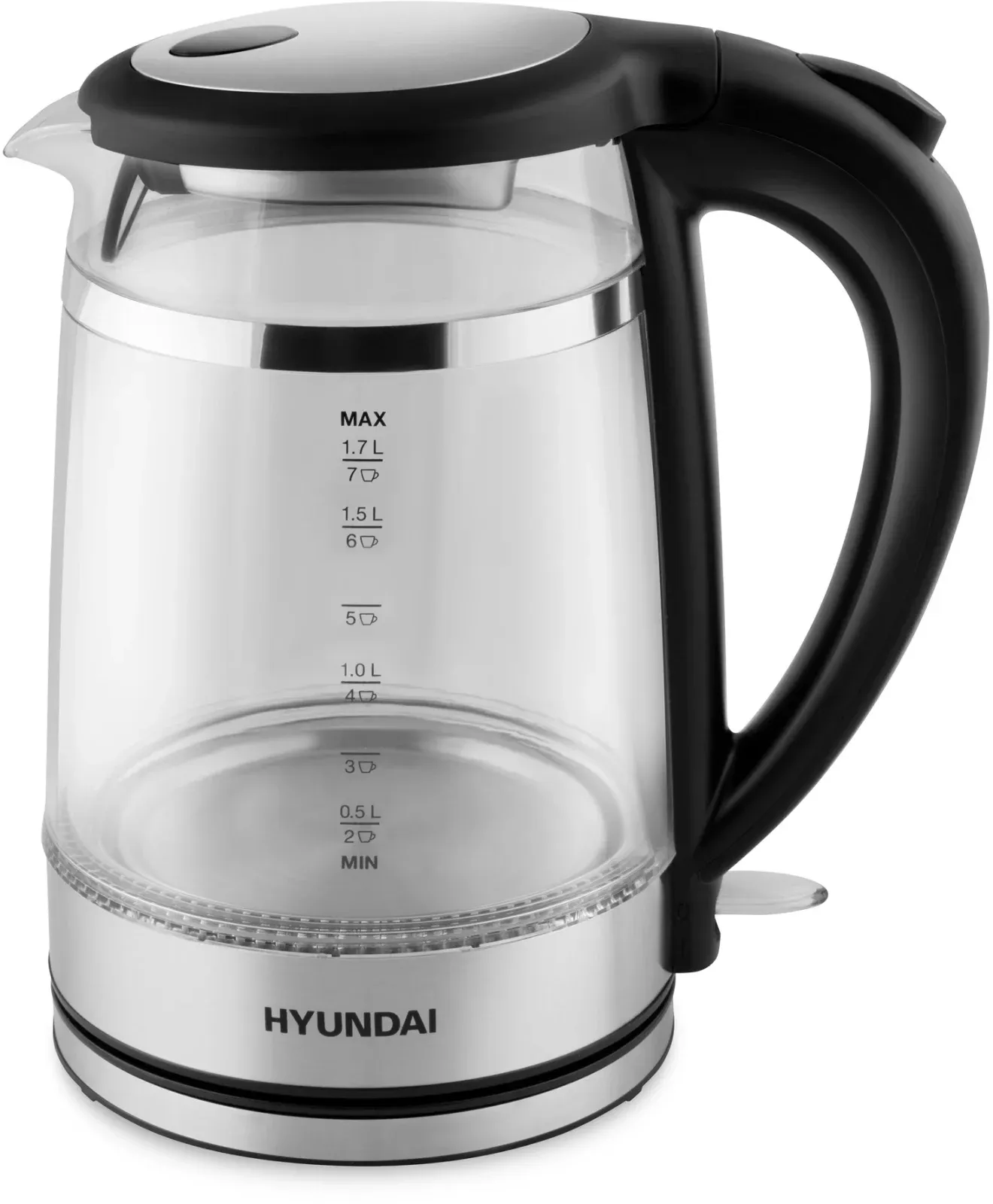 Чайник электрический Hyundai HYK-G3036 1.7л. 2200Вт черный/прозрачный корпус: стекло/пластик - фото 4