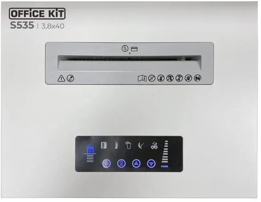 Шредер Office Kit S535 3,8x40 белый секр.P-4 фрагменты 35лист. 50лтр. скобы пл.карты CD - фото 7