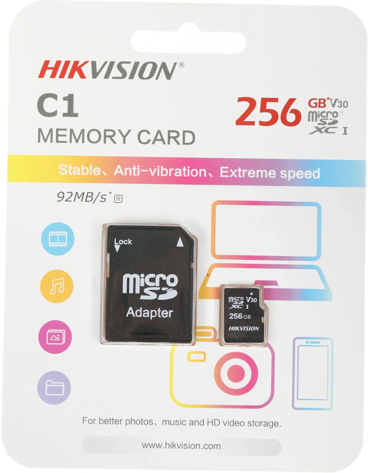 Флеш карта microSDXC 256GB Hikvision HS-TF-C1STD/256G/Adapter C1 V30 + adapter - фото 3