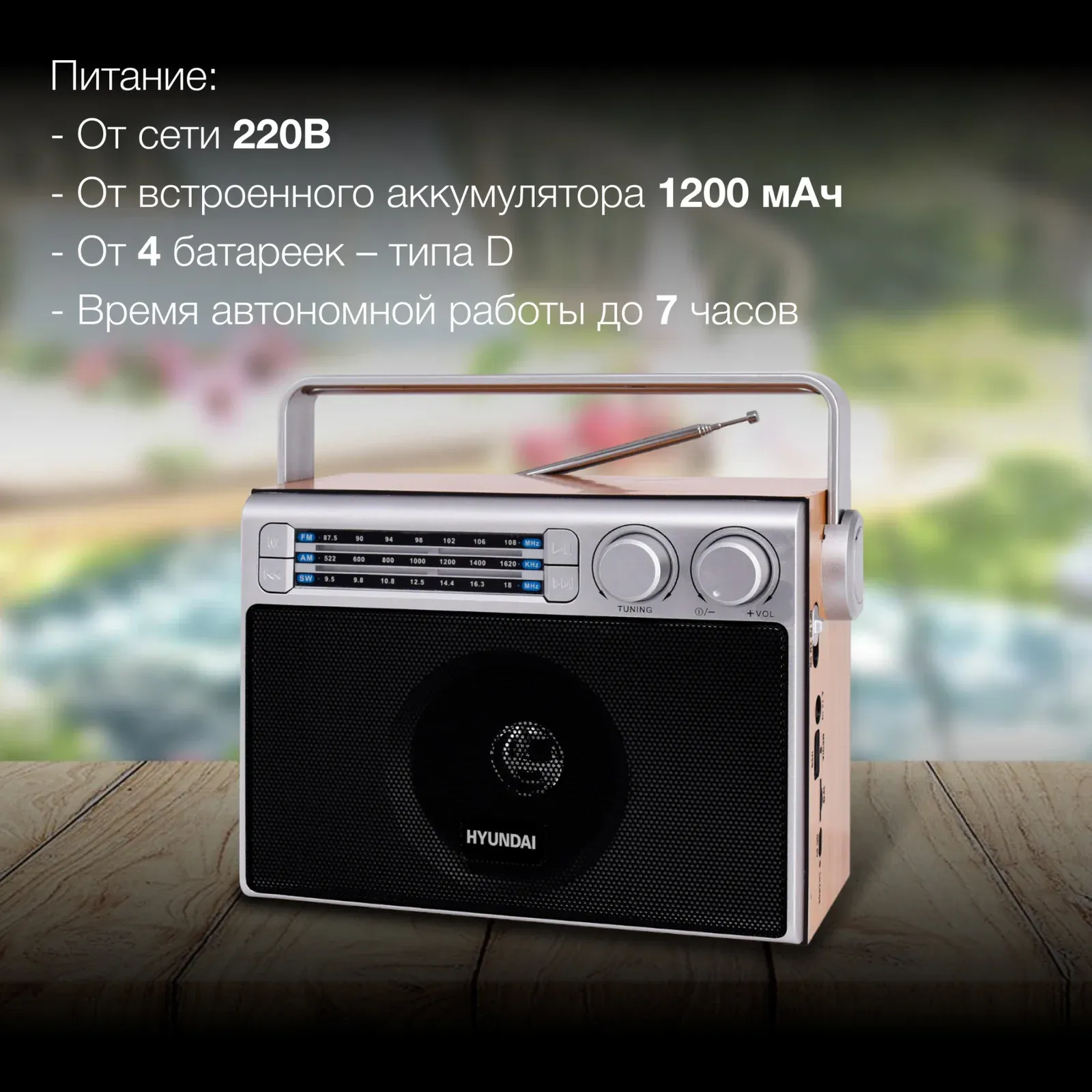 Радиоприемник настольный Hyundai H-SRS105 коричневый USB SD/microSD - фото 2