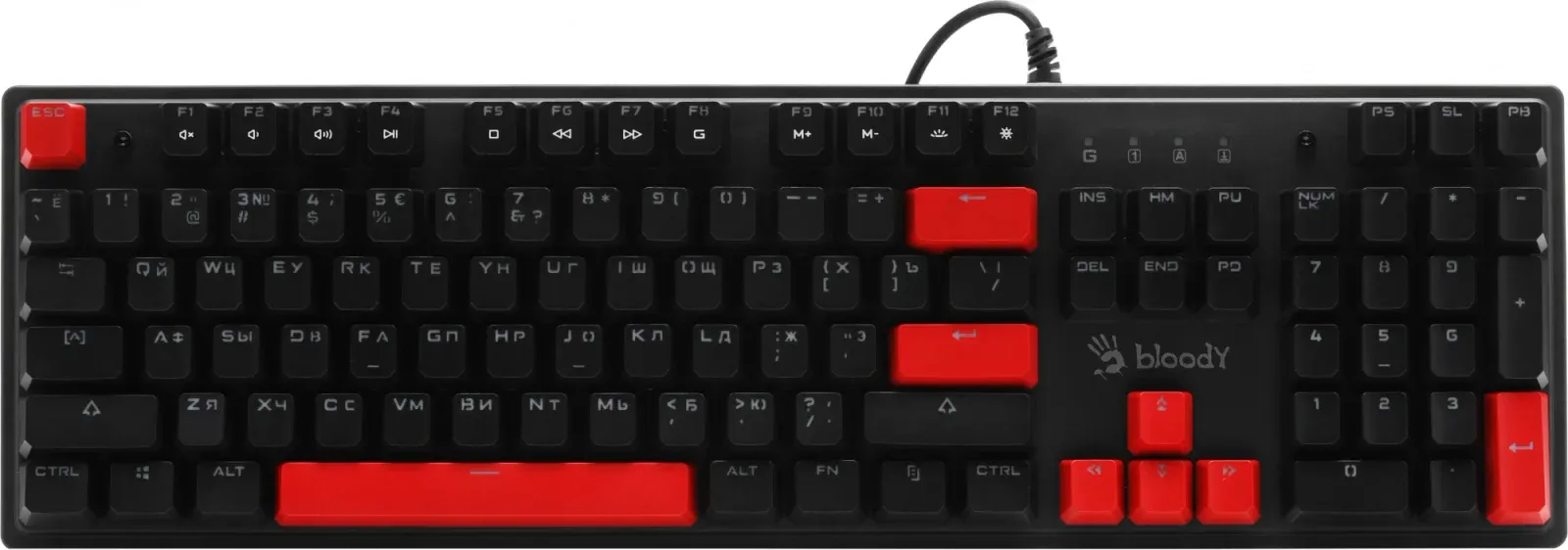 Клавиатура A4Tech S510R механическая черный USB for gamer LED S510R USB FIRE BLACK/BLMS RED кабель 1.8м - фото 3