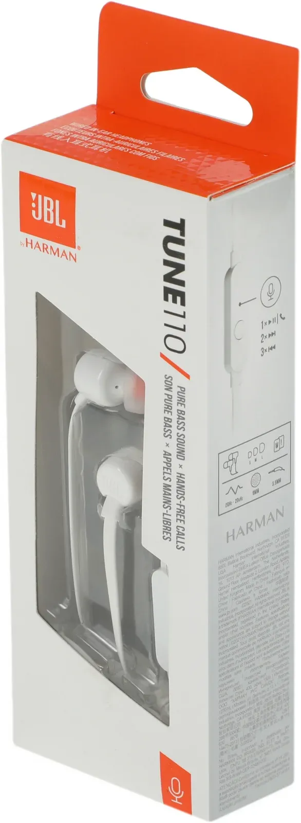 Гарнитура внутриканальные JBL Tune 110 1.2м белый проводные в ушной раковине JBLT110WHT - фото 6