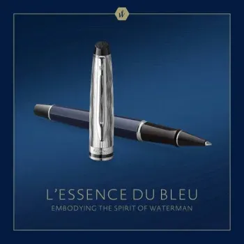 Ручка роллер Waterman Expert L`Essence du Bleu 2166429 LaqBlue CT F черн. черн. подар.кор. - фото 7