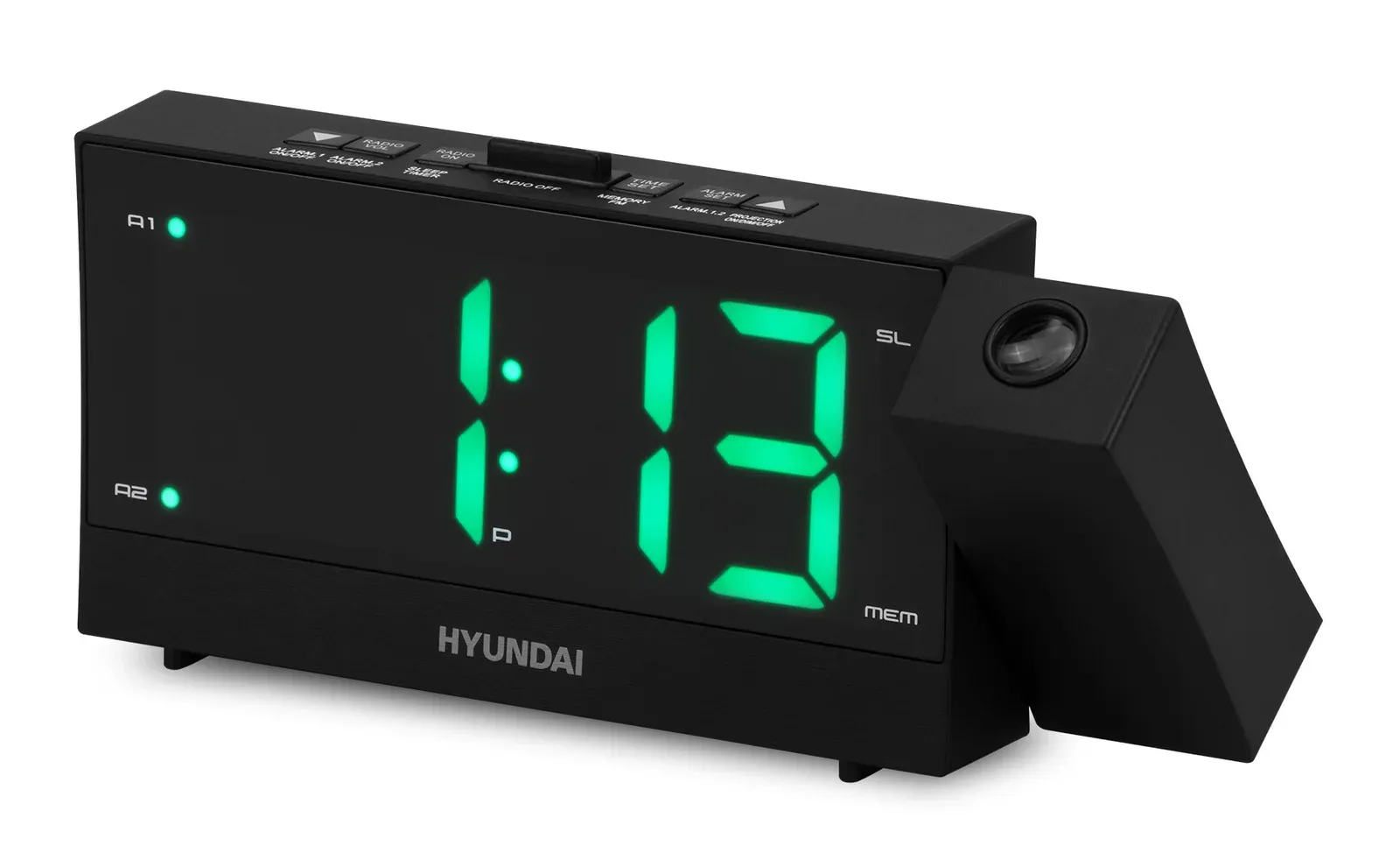Радиобудильник Hyundai H-RCL243 черный LCD проек.изоб. подсв:зеленая часы:цифровые FM - фото 2