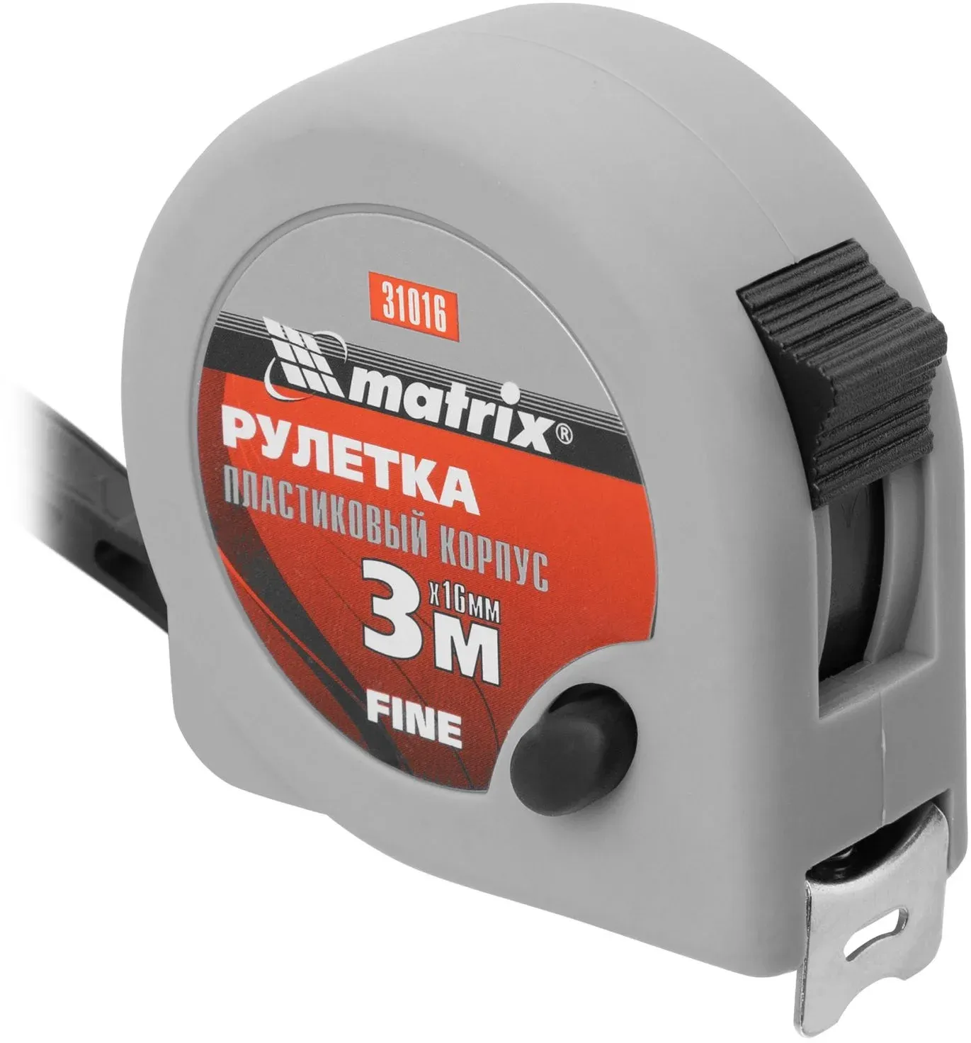 Рулетка строительная Matrix Fine дл.полотна 3м изм.шкала в см зацеп простой серый 31016 - фото 1